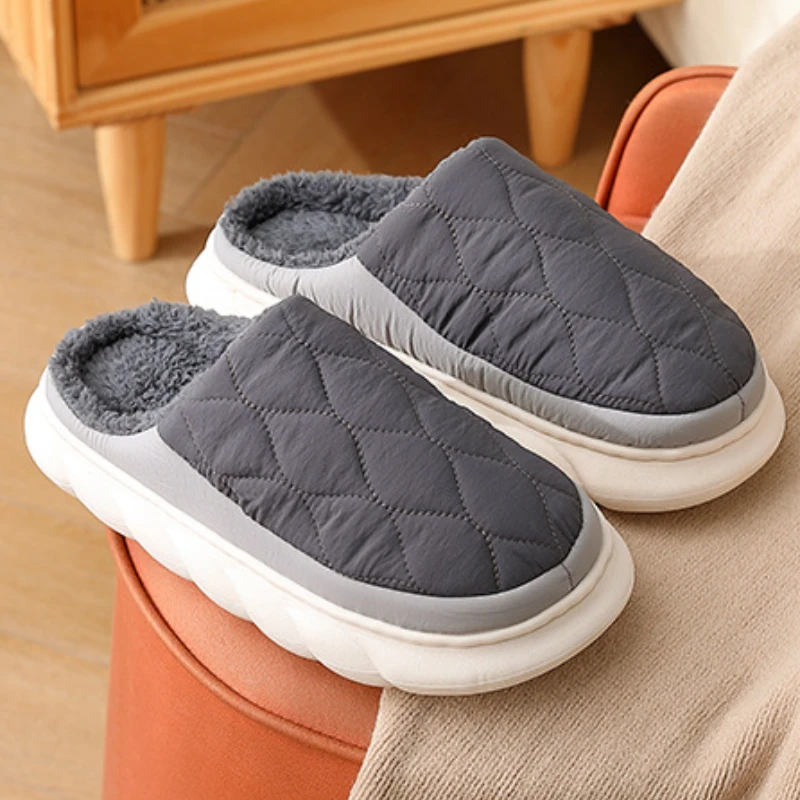 Winter Men Fur Slippers Woman Fashion Home Cotton Shoes Non-Slip Soft Sole Indoor Large Size Flats Zapatillas Casa Hombre