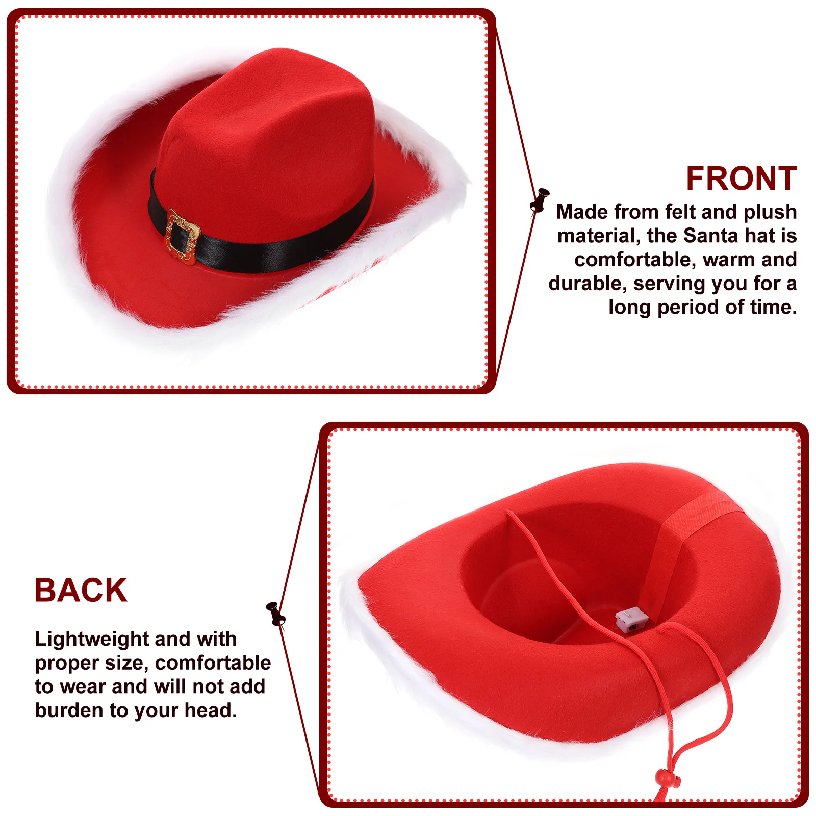 

Glow Cowboy Hat Light Up Xmas Party Hat Felt Santa Christmas Costume Decorative Adult Unisex Party Accessory