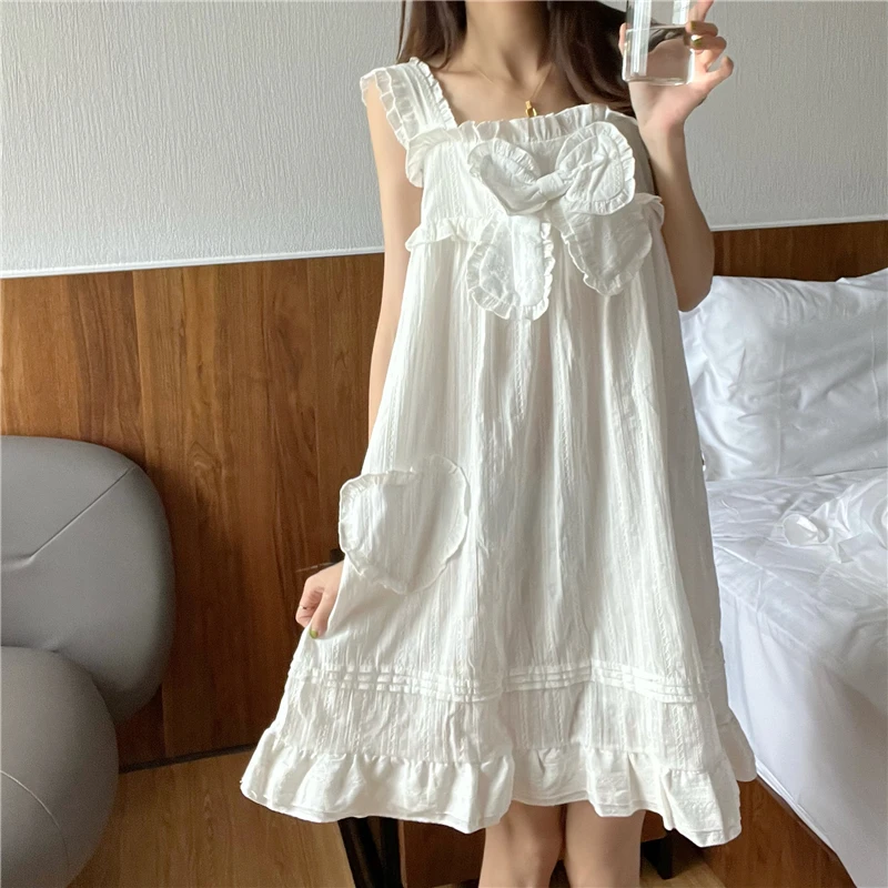 

Home Sweet Princess Simple NightDress Summer Soft Cquare collar Solid Loli Strapless Sleepwear Elegant Kawaii Lace Sleeveless