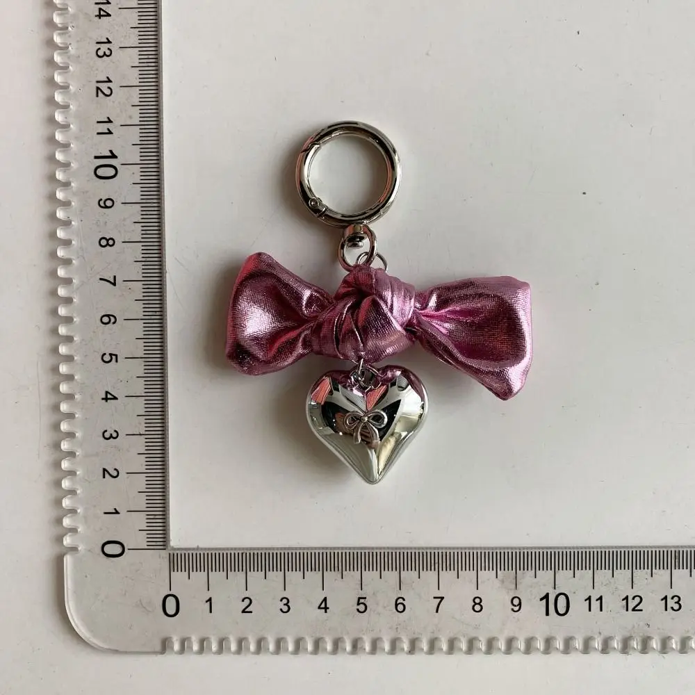 Phone Charms Pendant Bow Keychain Keyring Silver Heart Phone Chains Elegant Decoration Bowknot Bag Pendant Women Girls