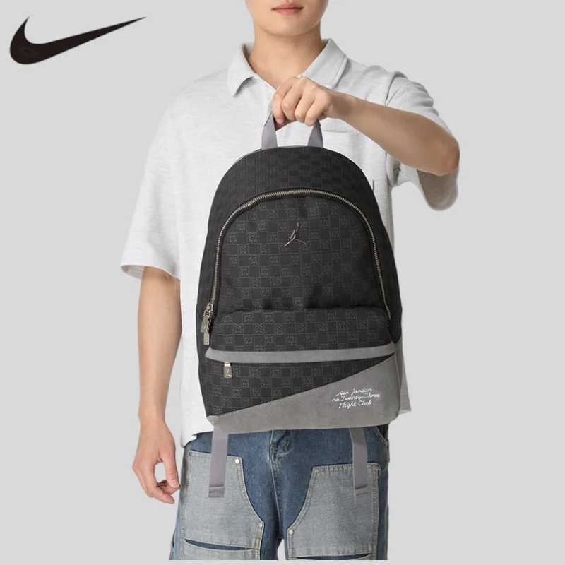Nike Men's Checkerboard Backpack Casual Backpack New Outdoor Bag JD2633007AD-002