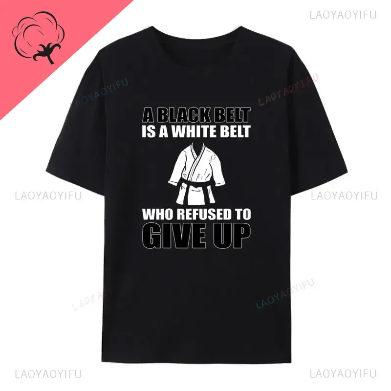 Camiseta de verano de manga corta para entrenamiento de Judo, Top transpirable, cinturón negro estético, estampado de cinturón blanco, Camisetas creativas de algodón