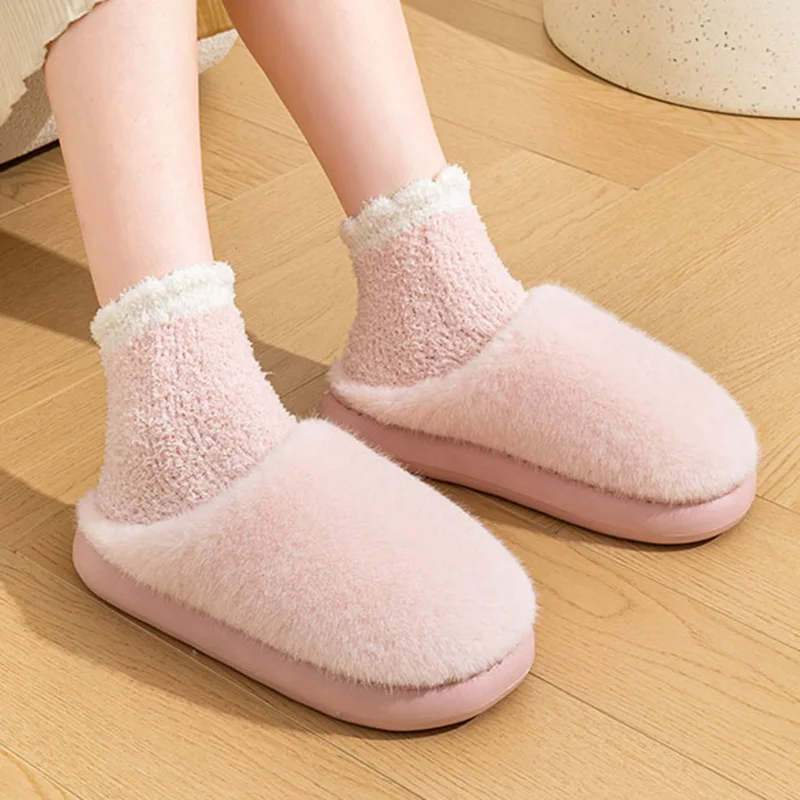 

2025 домашние теплые тапочки из искусственного меха, женские удобные нескользящие пушистые домашние шлепанцы, женские хлопковые тапочки на мягкой подошве, женская обувь
