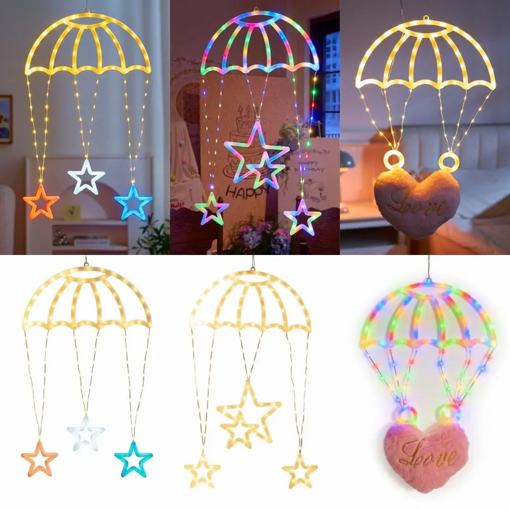 8 Modes of Lighting Parachute Star Lantern Pink Heart Usb Powered LED Christmas Parachute Lights Warm/Colorful Light