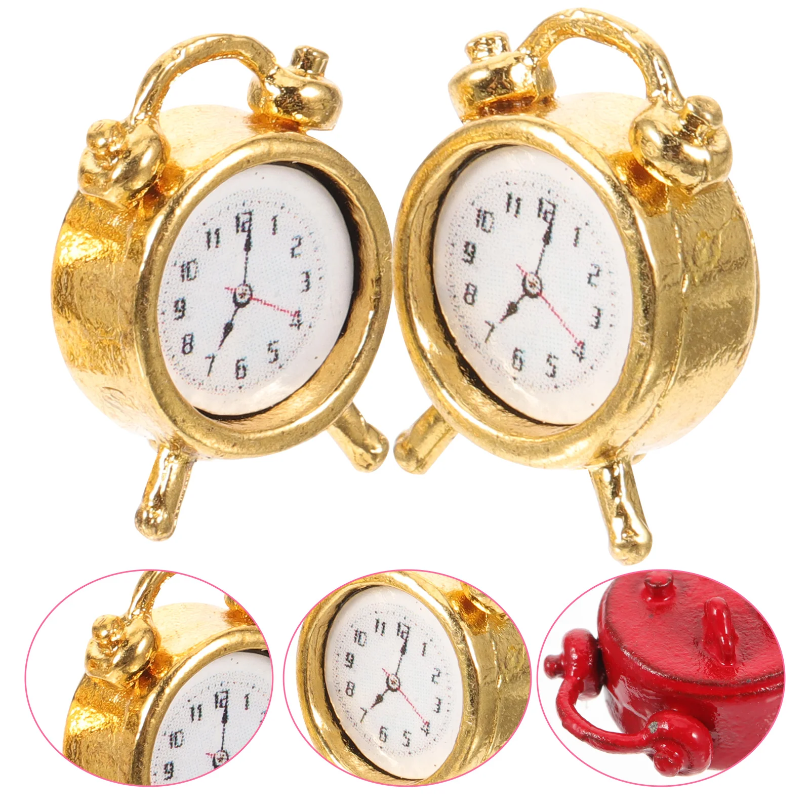 2 Pcs Mini Alarm Clock Ornament Clocks Children’s Toys Tiny Miniature Decor Accessory Decors Small Toddler