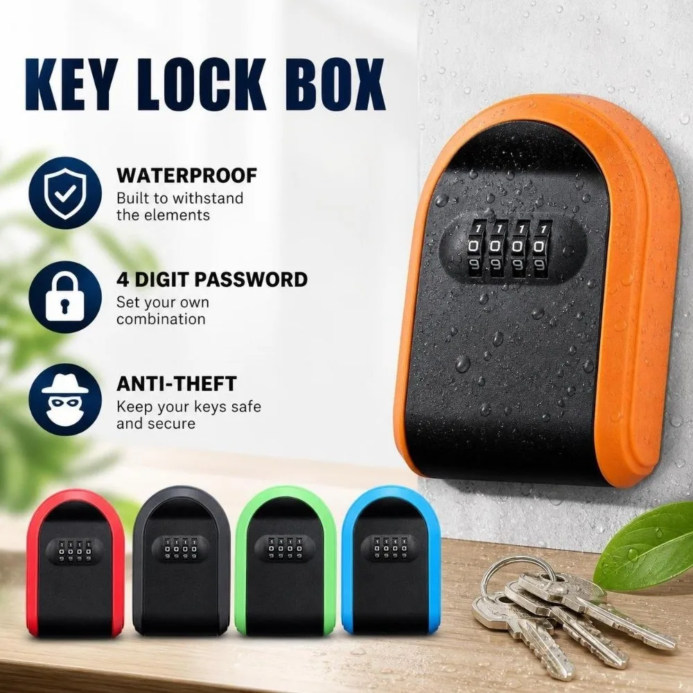 Full Plastic Password Key Box Mechanical Combination Lock 4 Digit Password Key Lock Box Waterproof Anti-Theft