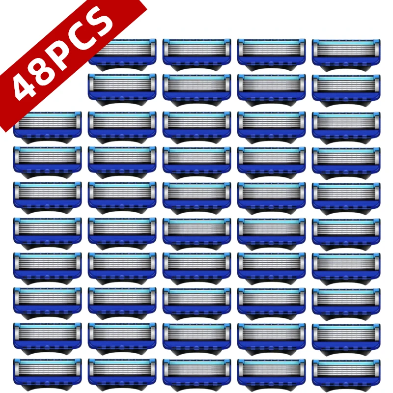 

48pcs 5-layers Razor Blades Replacement Blade for Men Shavers Shaving Safety Razor Skin Protection Classic Reusable Blue