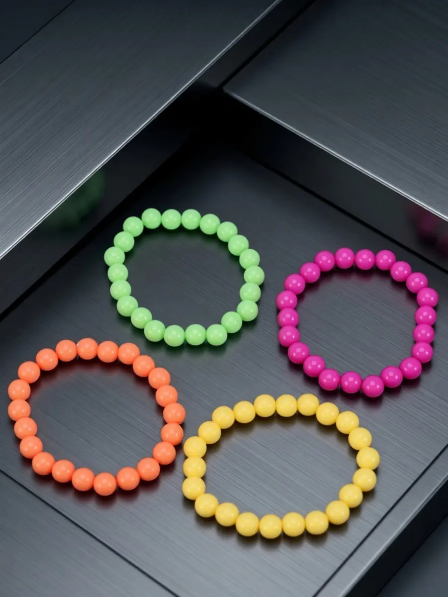 4Pcs Plastic Neon Bead Bracelet Women's Retro Bracelet for 70S 80S Theme Party Dance Costume Daily Wear Comfortable Colorful