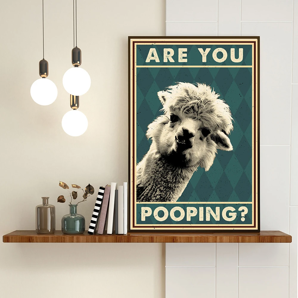 Funny Cute Llama Are You Poo Vintage Poster Bathroom Decor Wall Art Canvas Painting Toilet Gift Alpaca Pictures Prints