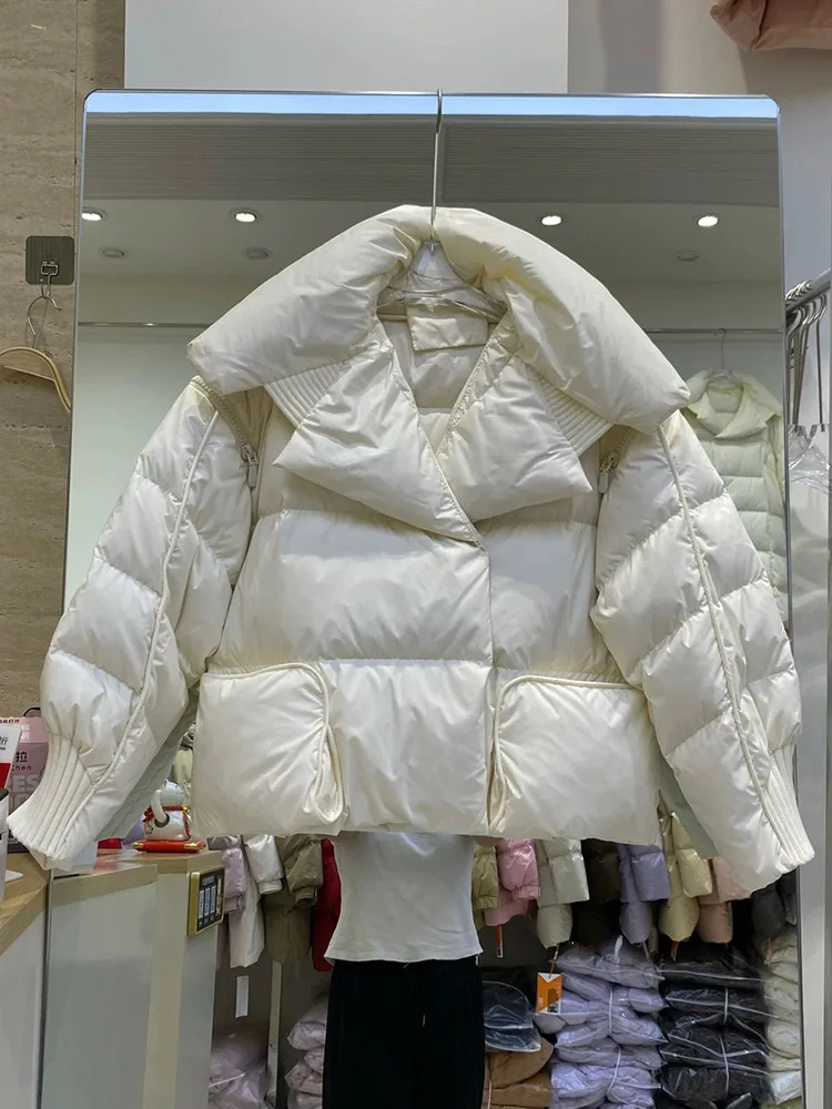 2025 chaqueta acolchada de invierno para mujer, abrigo corto 90% de plumón de pato blanco, ropa de calle femenina, Parkas cálidas, prendas de vestir con mangas extraíbles