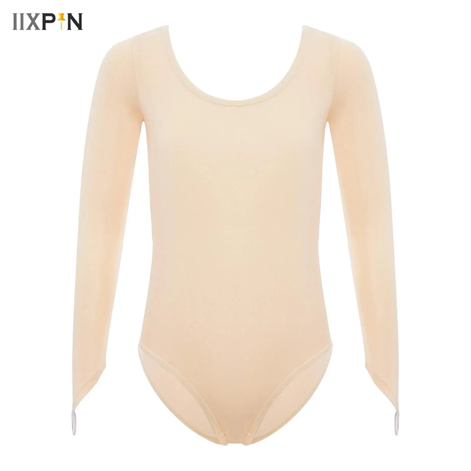 

Kids Girls Ballet Leotard Underwear Long Sleeves Finger Holes Press Buttons Basic Bodysuit for Gymnastics Practice Performance