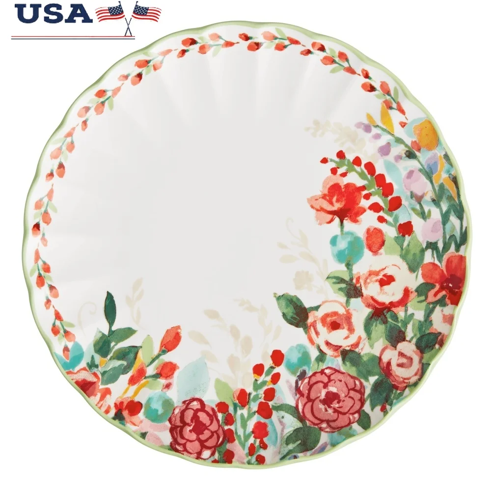 

12-Piece Ceramic Dinnerware Set Vintage Floral Design Dishwasher Microwave Safe Plates Bowls Ideal Family Dining Entertaining