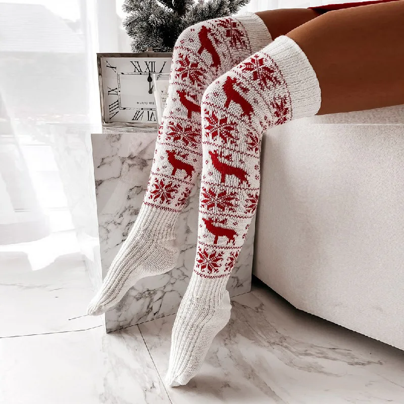 Women Snow Deer Pattern Santa Claus Dress Warm Loose Fit Christmas Knitted Top Long Sleeve Slash Neck Casual Winter Robe