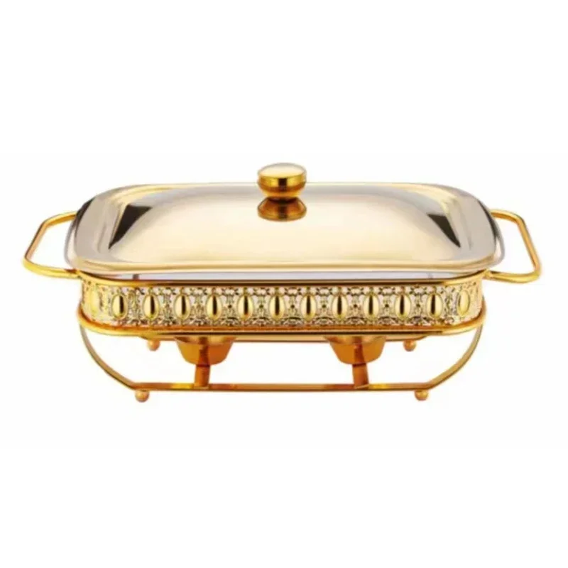 Heat-resistant glass dining stove 1.5L rectangular with lid, alcohol heating golden buffet pot,