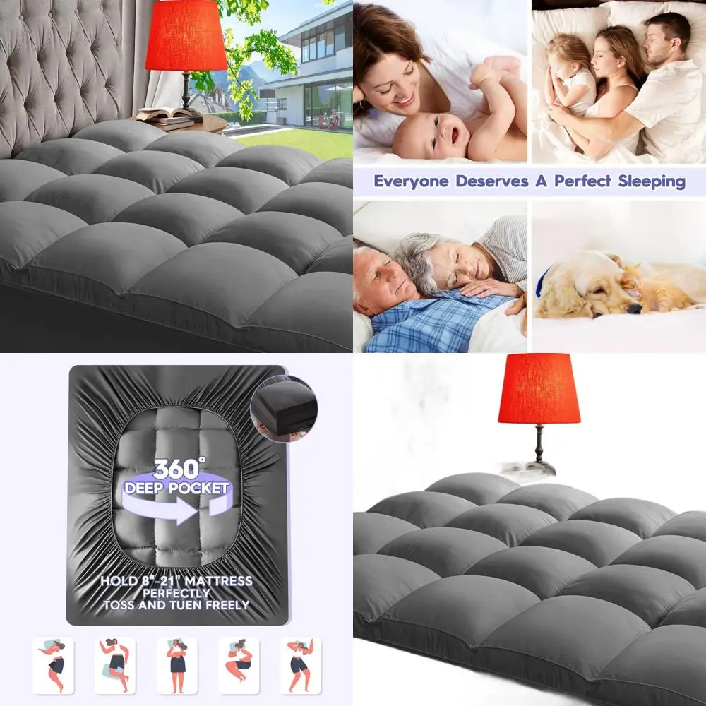 

Queen Size Extra Thick Mattress Topper for Back Pain, Pillowtop Pad with Deep Pocket, Soft Protector Cover, Overfilled Down Alte