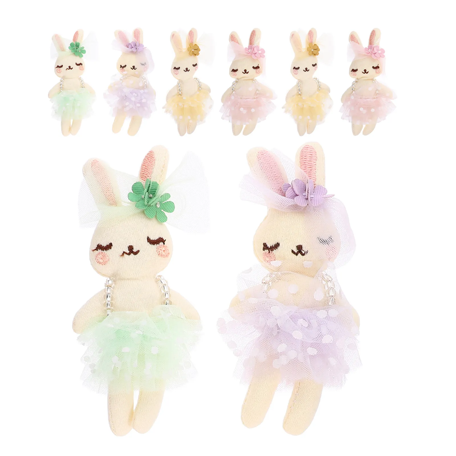 กระต่ายผ้าน่ารัก 8 ตัว พร้อมชุดผ้าทูล ตุ๊กตาสัตว์ขนาดเล็กเพื่อเป็นเพื่อนเล่นสำหรับเด็ก ของตกแต่งห้องนอนสำหรับการเล่นสร้างสรรค์