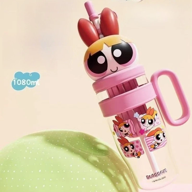 The Powerpuff Girls Season Bouteille d'eau 2025 Nouveau modèle Tasse de paille avec compartiment à thé en plastique Ice King Cup Festival Cadeaux Anime