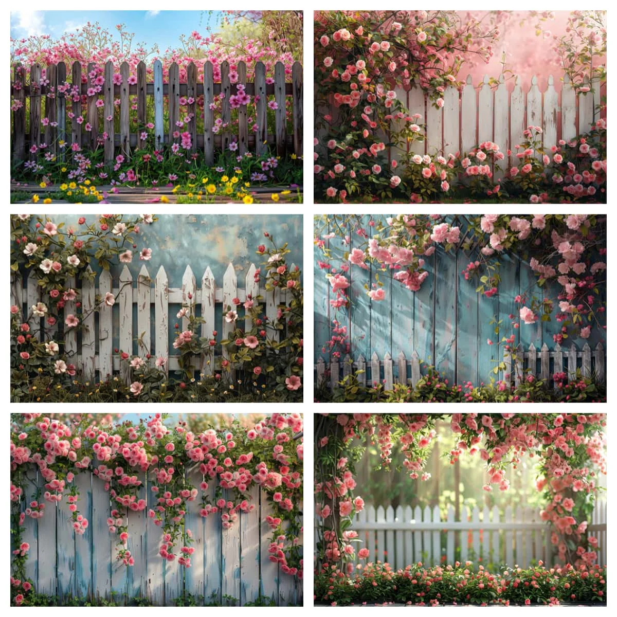 Spring Garden Flowers Fence Photography Backdrop Banner Decoration Portrait Photo Custom Background Wall Home Party Studio Props