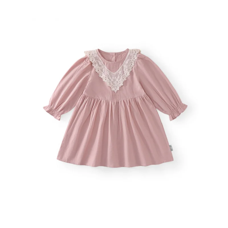 

Girls' Dress2025Spring Baby Girl Lace Collar Long Dress Fashionable Children's Long Sleeve Princess Dress