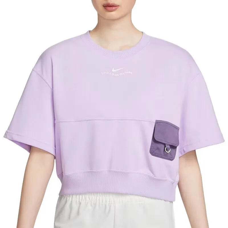 Original New Arrival NIKE AS W NSW FT FLC SS CRP GCEL Women's T-shirt short sleeve Sportswear