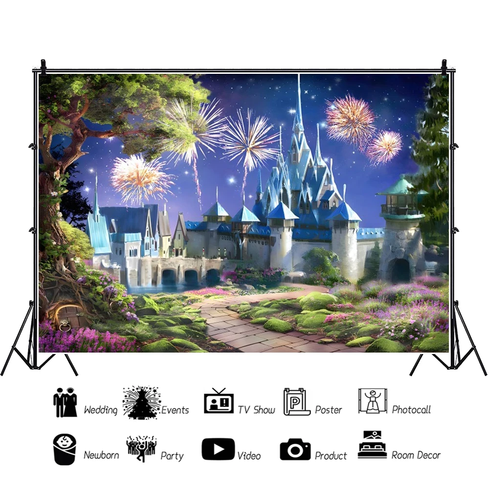 Laeacco Dreamy Castle Photography Backdrop Fairy Tale Jungle Fireworks Kids Birthday Baby Shower Portrait Customized Background