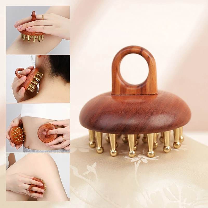 Tooth Solid Copper Meridian Brush Red Sandalwood Handle Massage Brush Multipurpose Beauty Body Relaxation Sculpting Massage Tool