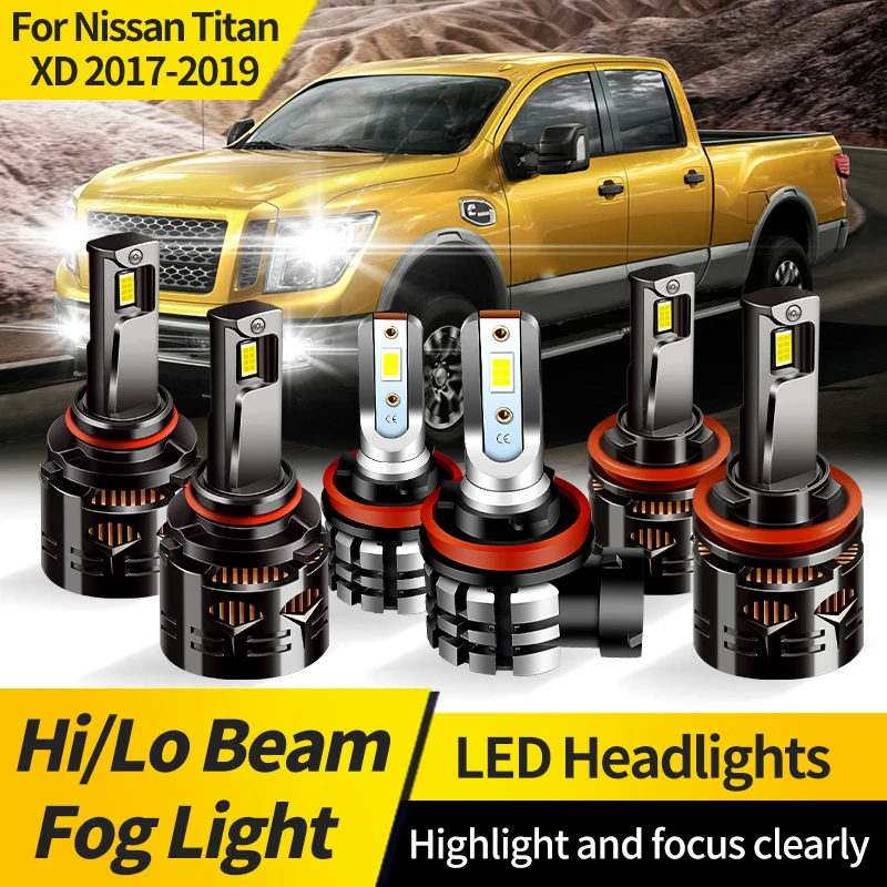 

2PCS For Nissan Titan XD 2017-2019 9005 LED Headlight Bulbs HB3 Super Bright CSP H11 Hi/Lo Beam Fog Lights Auto Driving Headlamp