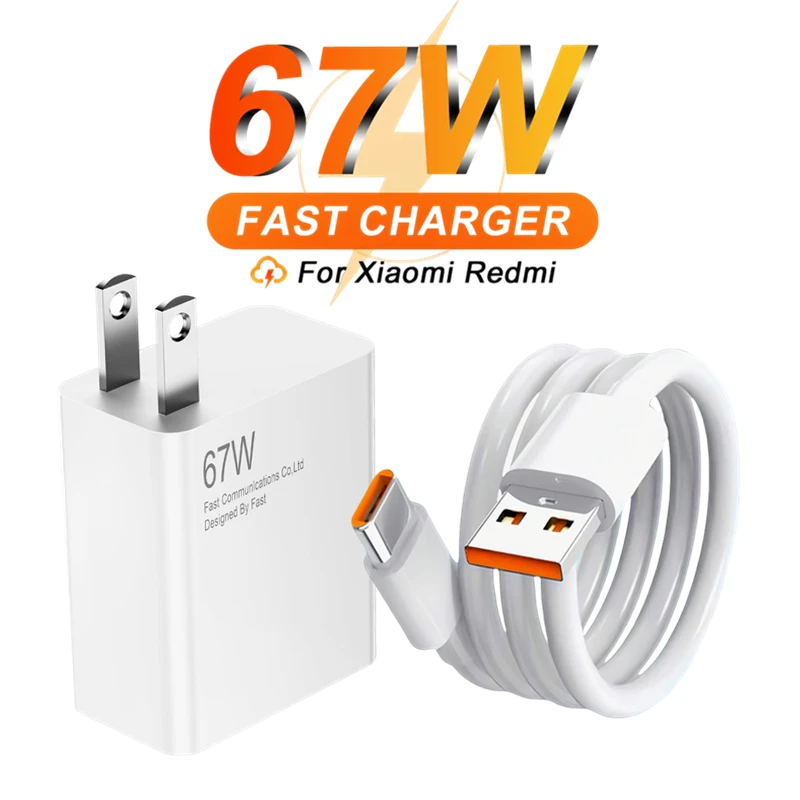 67W US Ultra Fast Charger For Xiaomi 11 12 Lite 13T 14T 15 Redmi Note 11T 12T 13 14 Pro POCO X4 X5 X6 Type-C USB Charging Cable