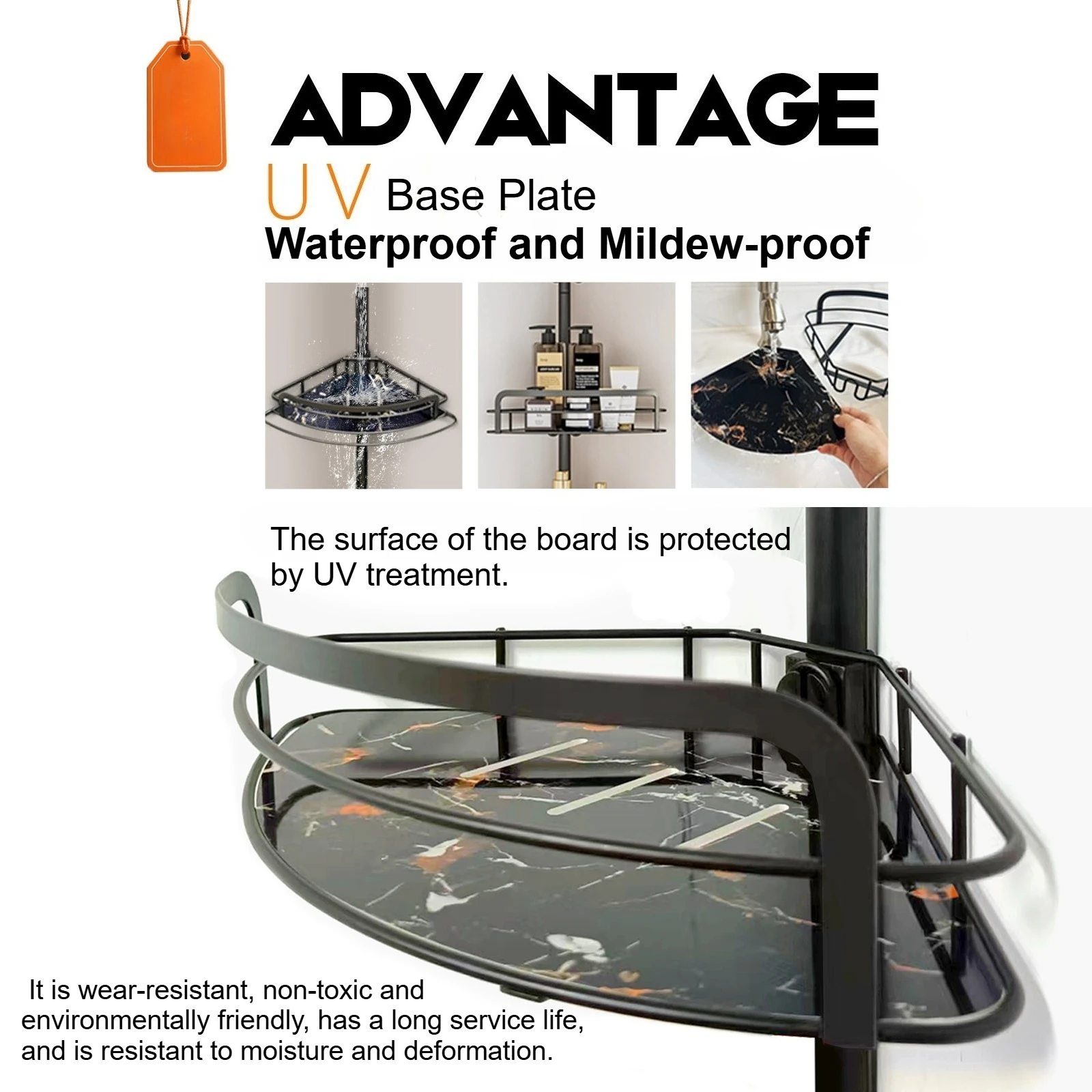 4-Tier Adjustable Corner Shower Shelf(82-296cm)-No Drill Tension Pole Triangle Organizer for Bathroom Kitchen Storage with Hooks