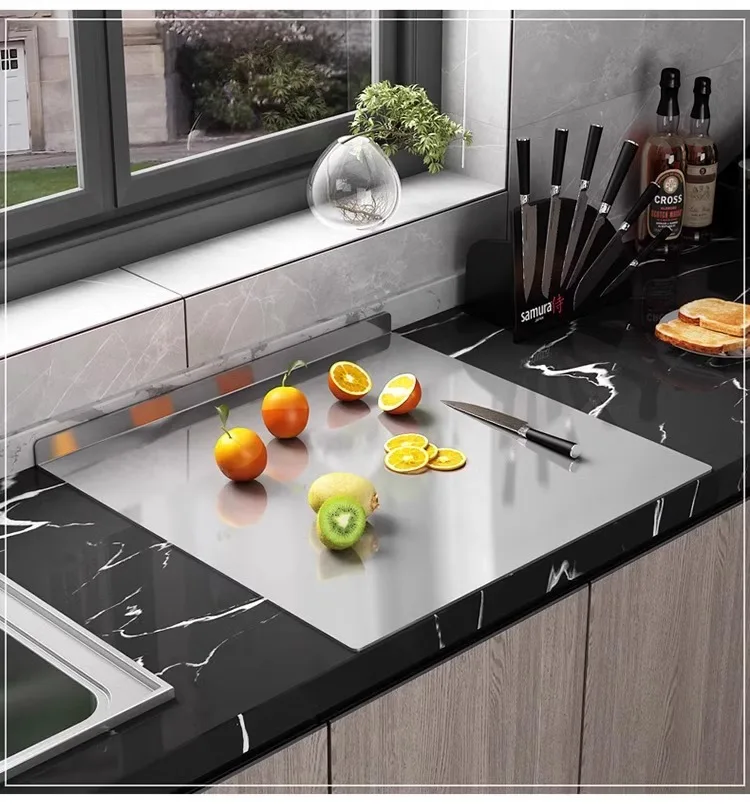 

Многофункциональная разделочная доска из нержавеющей стали 304 для нарезки овощей и мяса, прямоугольная, для домашней кухни