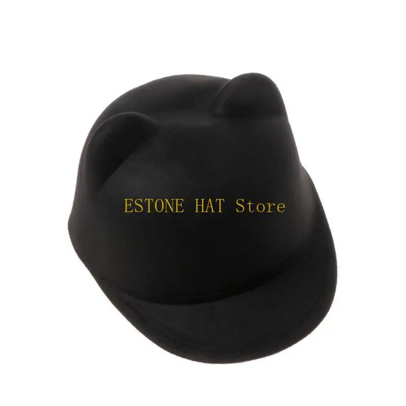 49MF nowa zimowa damska dziewczyna wełniana Derby diabelska czapka śliczny kotek na melonik z uszami kota