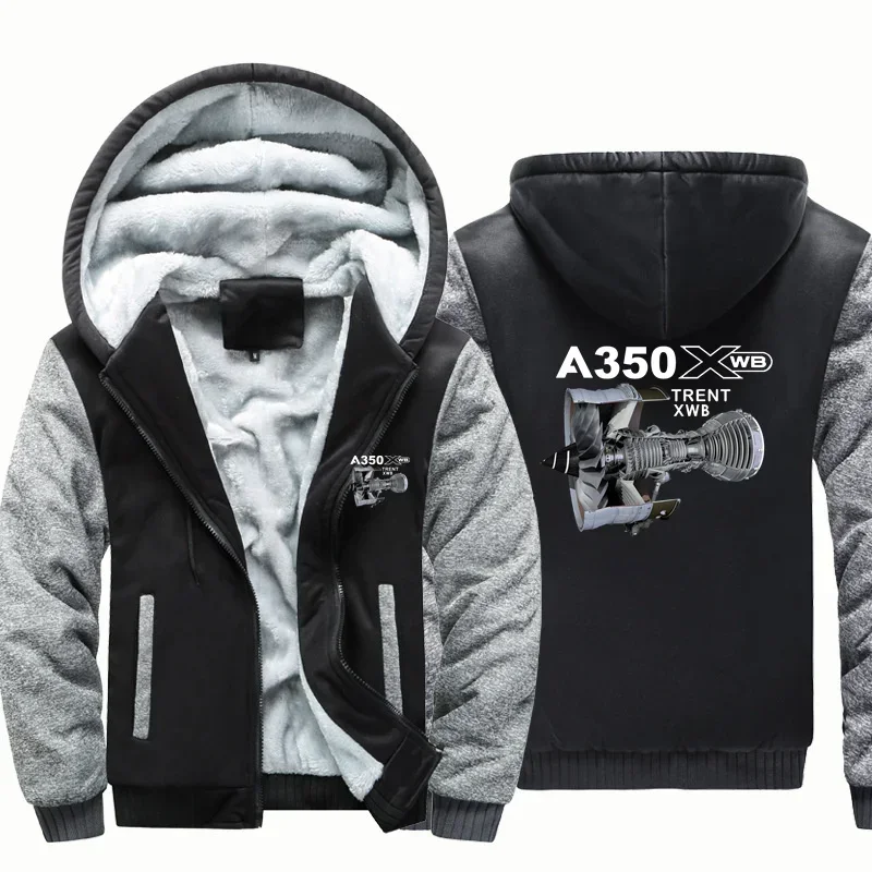 A350 & Trent Wxb Engine Fleece Warm Wool Aviation Pilots Flight Men Coat Jackets Zipper Hooded Thick Hoodies Sweatshirts