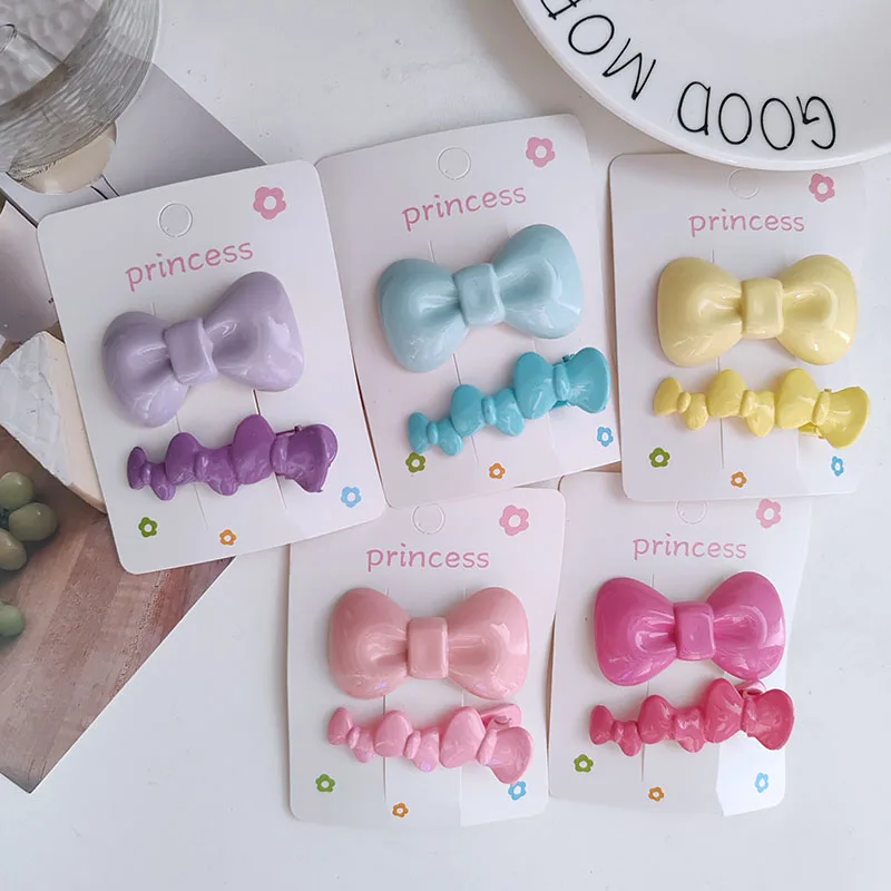 2pc Cute Colorful Bow Hairpin Hair Side Clips for Women Girls Kids Child Gift Party Hair Accessories Headwear Ornament