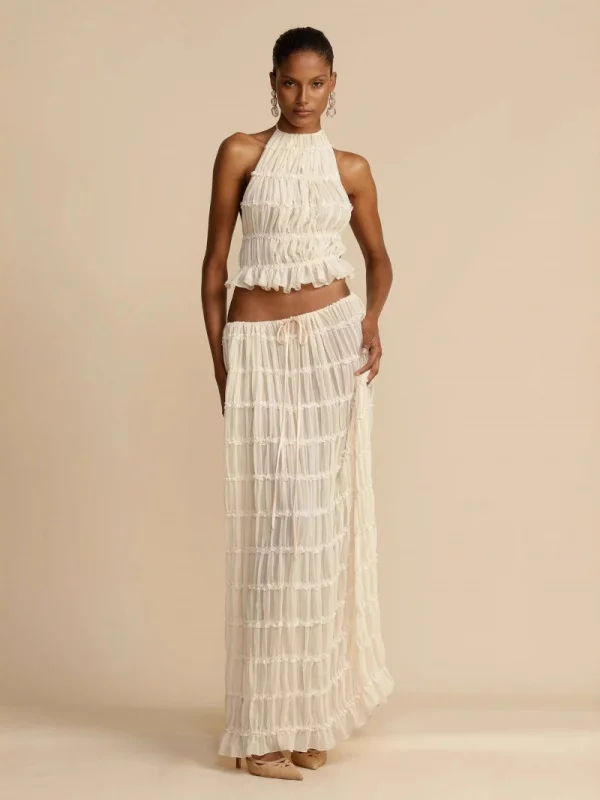 

Women's Faion 2024 Autumn ter Top And Skirt Two-Piece Set See-Tough Long Sve Ne Polyester Blend