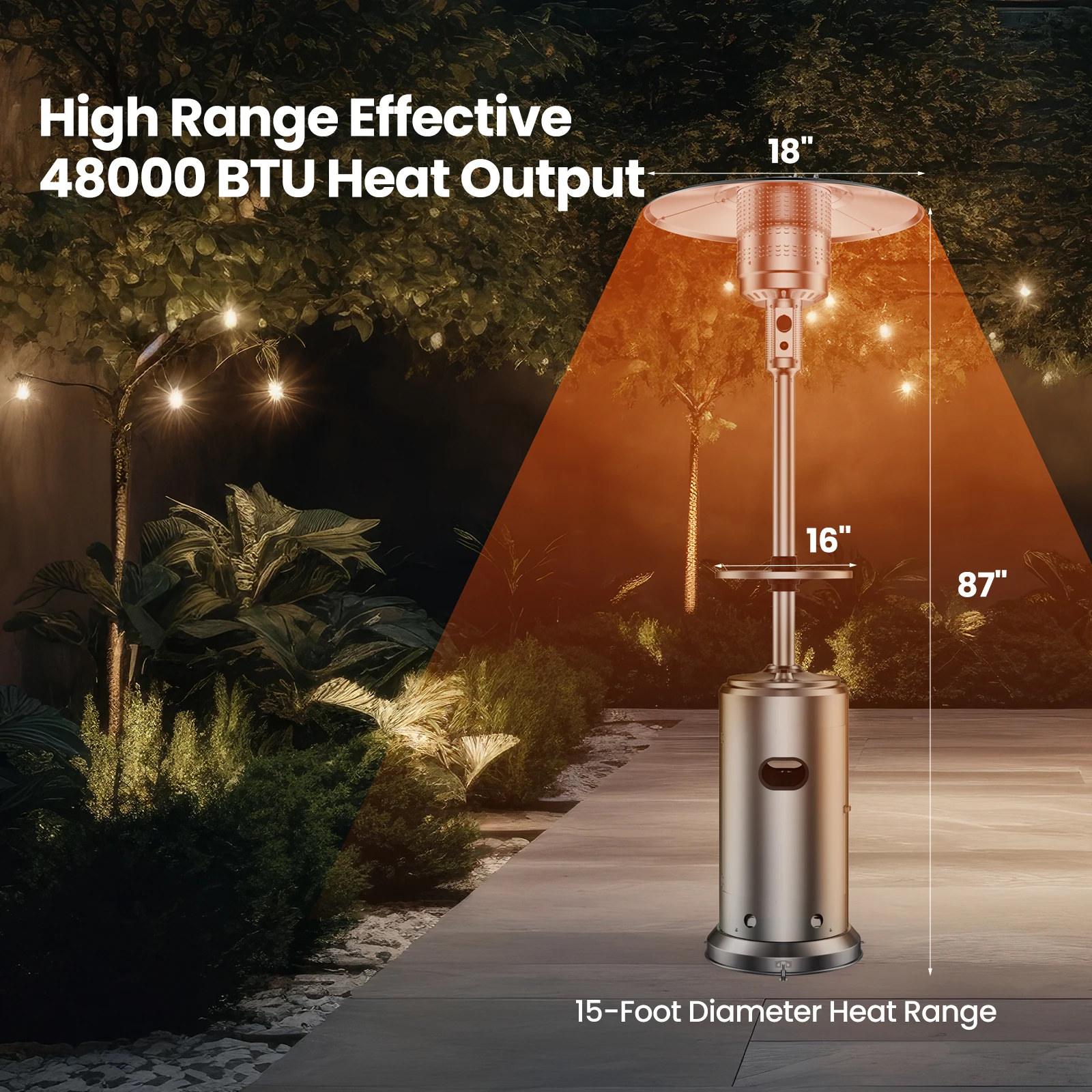 42000 BTU Outdoor Patio Heater, Umbrella-Shaped Propane Patio Heater, Stainless Steel Burner And Construction, For Heating