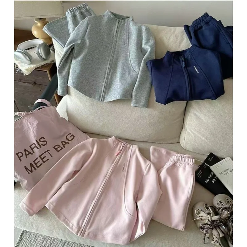 

Fashion Baby Girl Clothes Set Jacket+Flared Pant 2PCS Spring Autumn Baby Zipper Blazer Sport Suit Baby Clothes 1-9Y