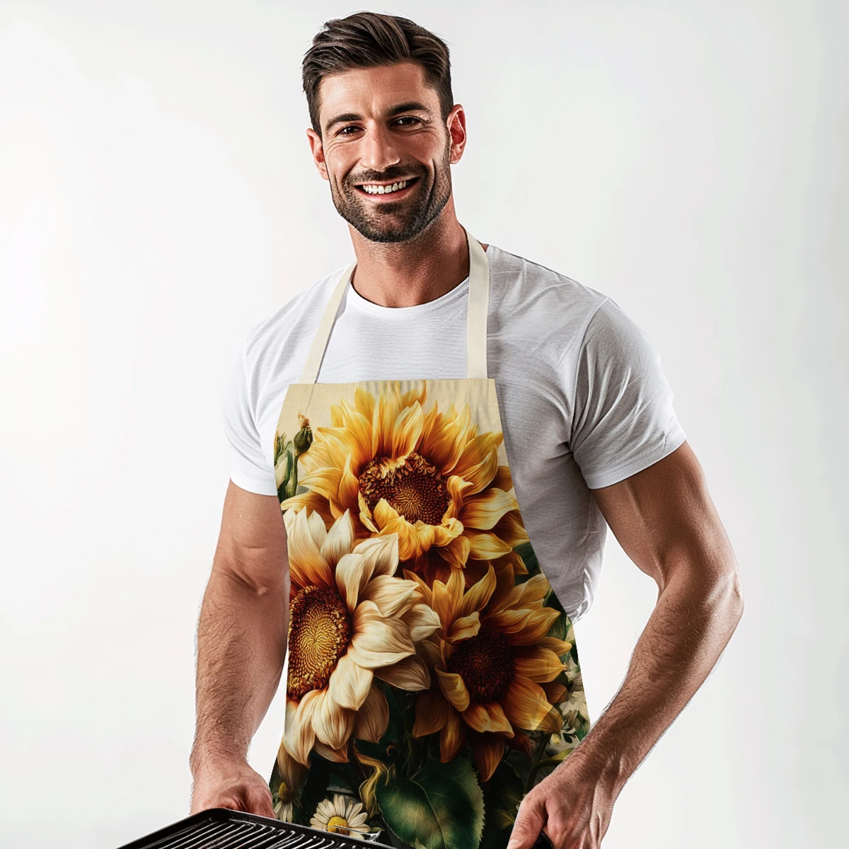 Sunflower & Butterfly Pattern Polyester Apron - Stylist Cooking Apron, Fashionable Kitchen Polyester For Art Studio, Home Use