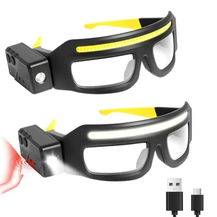 

Adjustable Headlamp Glasses With Motion Sensor Rechargeable Headlight Safety Glasses for Camping