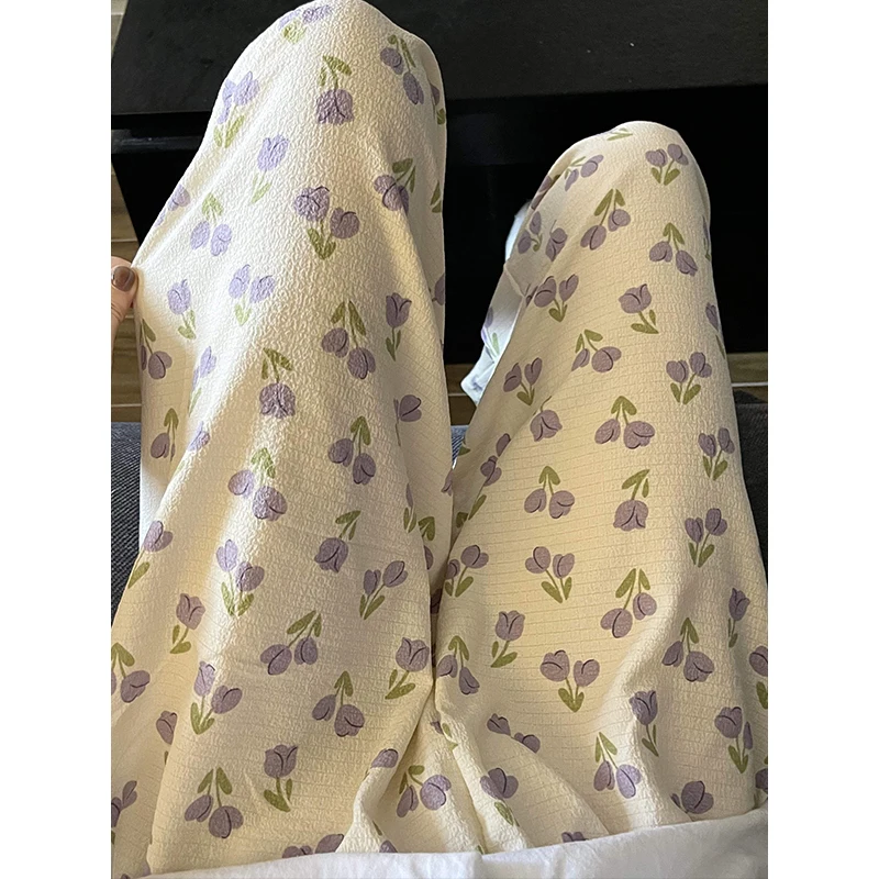 

Spring and Autumn Floral Pants Home Pajama Pants Women's Summer Thin Relaxed Relaxed Pastoral Style Pajama Pants
