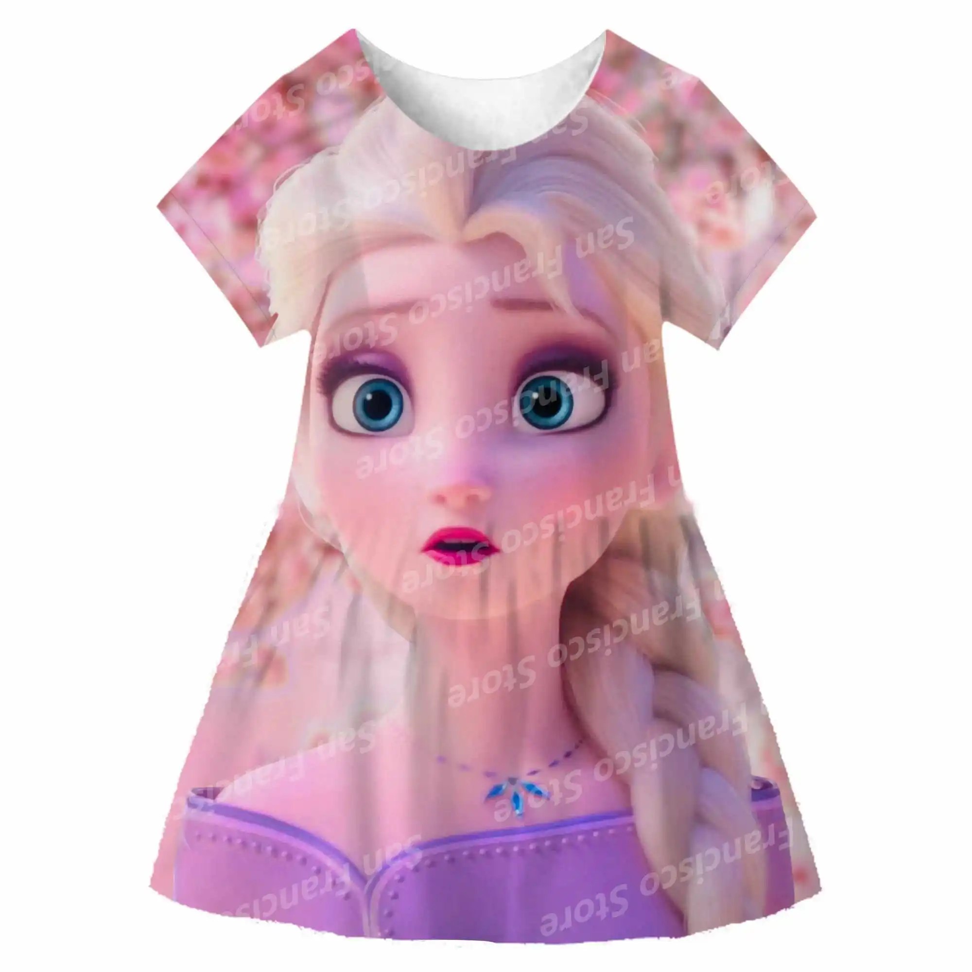 Disney Princess Elsa Cosplay Halloween Girl Dress Kids/Adults Fancy Costume Elsa Short Sleeve Party Summer Dress Snow Queen