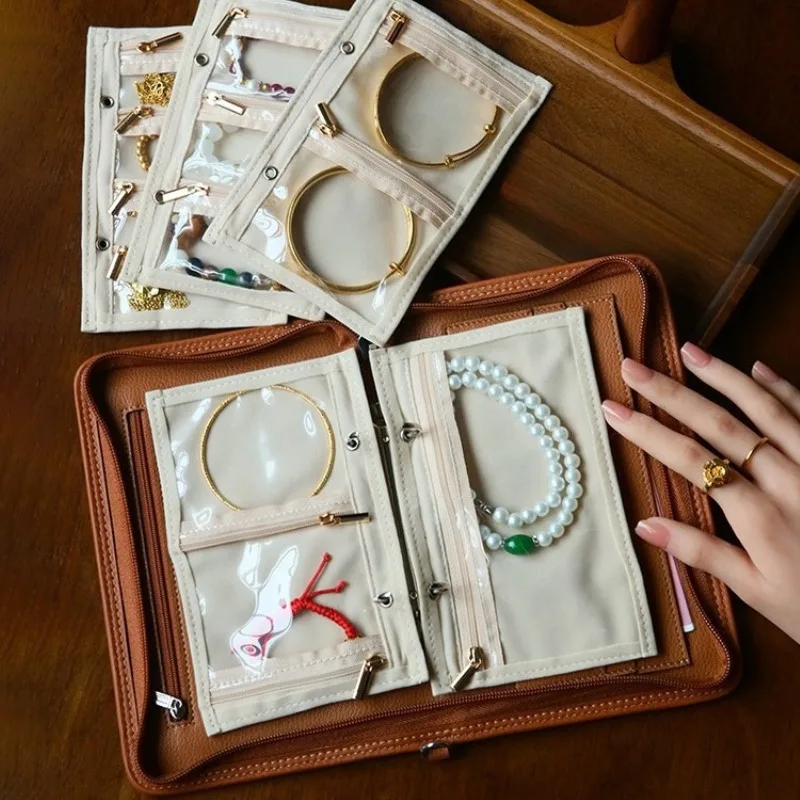 Leather Jewelry Bag Portable Travel Ring Earrings Organizer Bags Mini Jewelry Storage Zipper Bag Multifunctional Card Bags