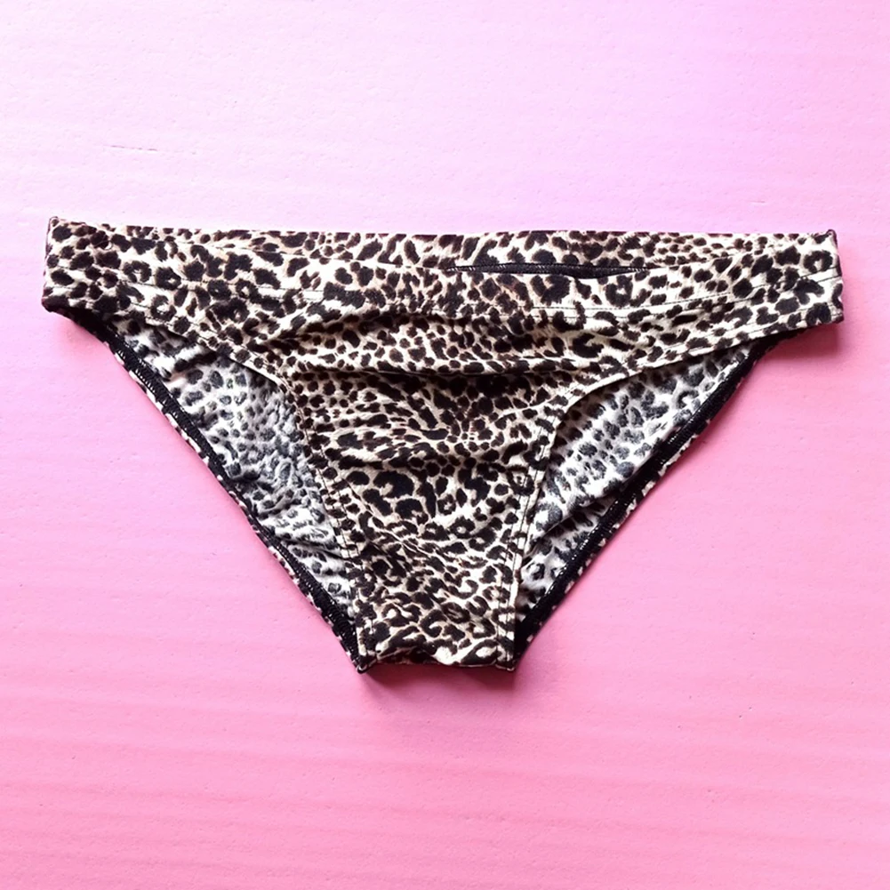 Mens Pouch G-String Briefs Leopard Print Thongs Underwear Sexy Sissy Underpants Knickers Elastic Panties Male Lingerie Jockstrap