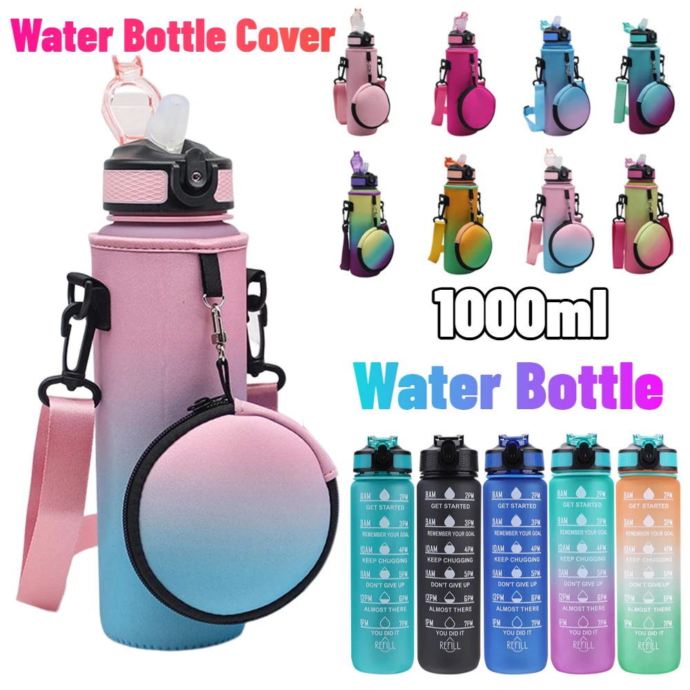 1000ML Sport Water Bottle Cover Non-slip Neoprene Pouch Holder Sleeve with Adjustable Shoulder Strap Insulated Water Jug Carrier