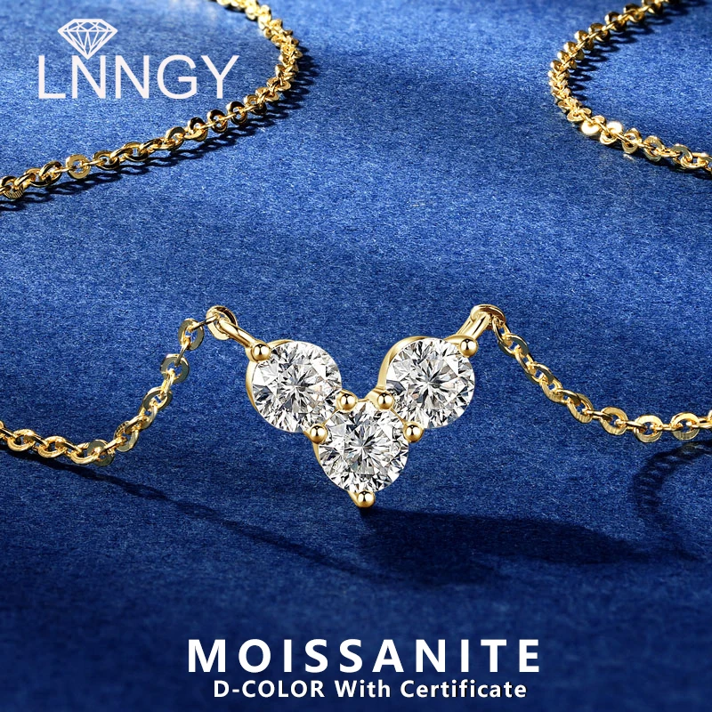 

Lnngy Collier Argent 925 Sterling Silver Pendant Necklaces Certified Three Stone Moissanite Necklace For Women Simple Jewelry