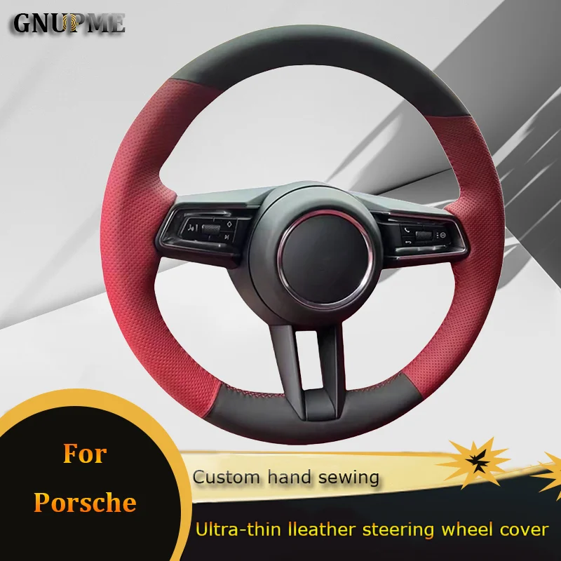 

Custom Car Steering Wheel Cover Genuine Leather For Porsche Macan Panamera 718 911 Taycan Boxste 2020-2024 Car Accessories