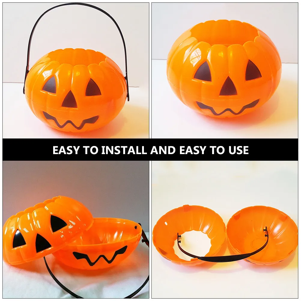 

2Pcs Pumpkin Shape Buckets Halloween Supplies Realistic Design Handle Convenient Portable Snack Holder for Office Mall Balcony