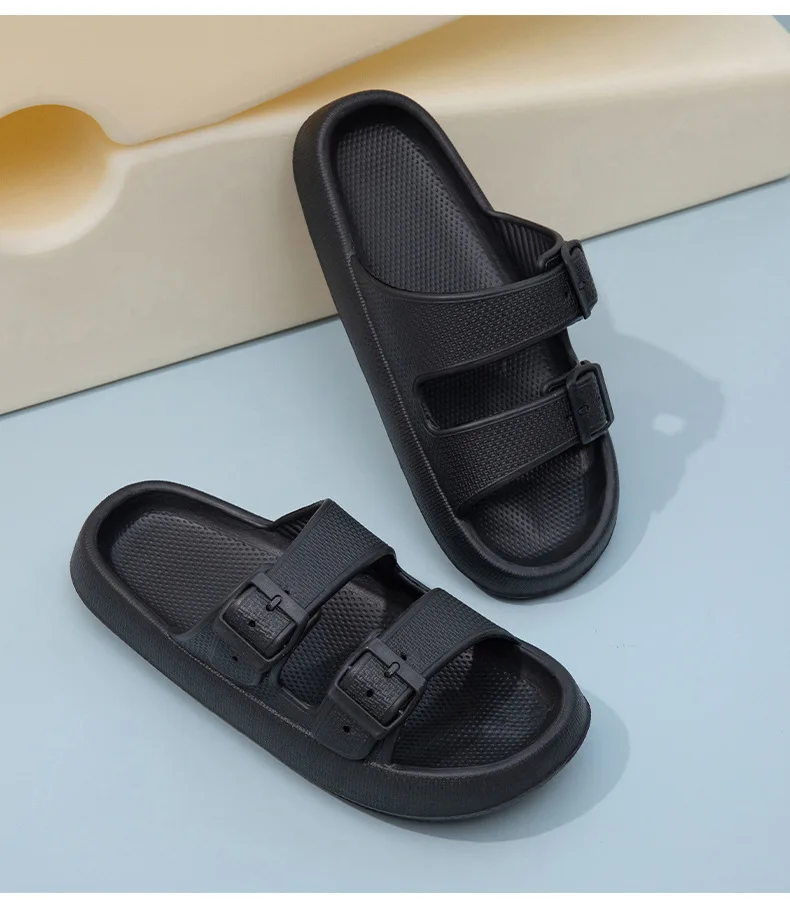 Summer Couple Flip Flops Outdoor Thick Sole Slippers for Women Men Home Sandals with Double Strap