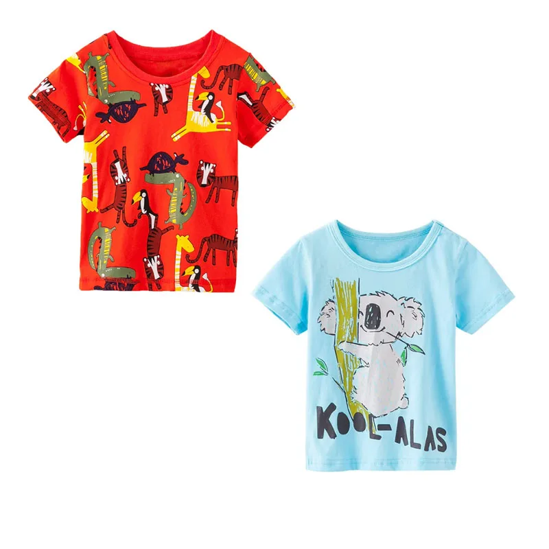 Jumping meters New Cartoon Animals Printed Baby Tees & Tops Summer Cotton Children Clothing Cute Fashion Boy T shirts Kids