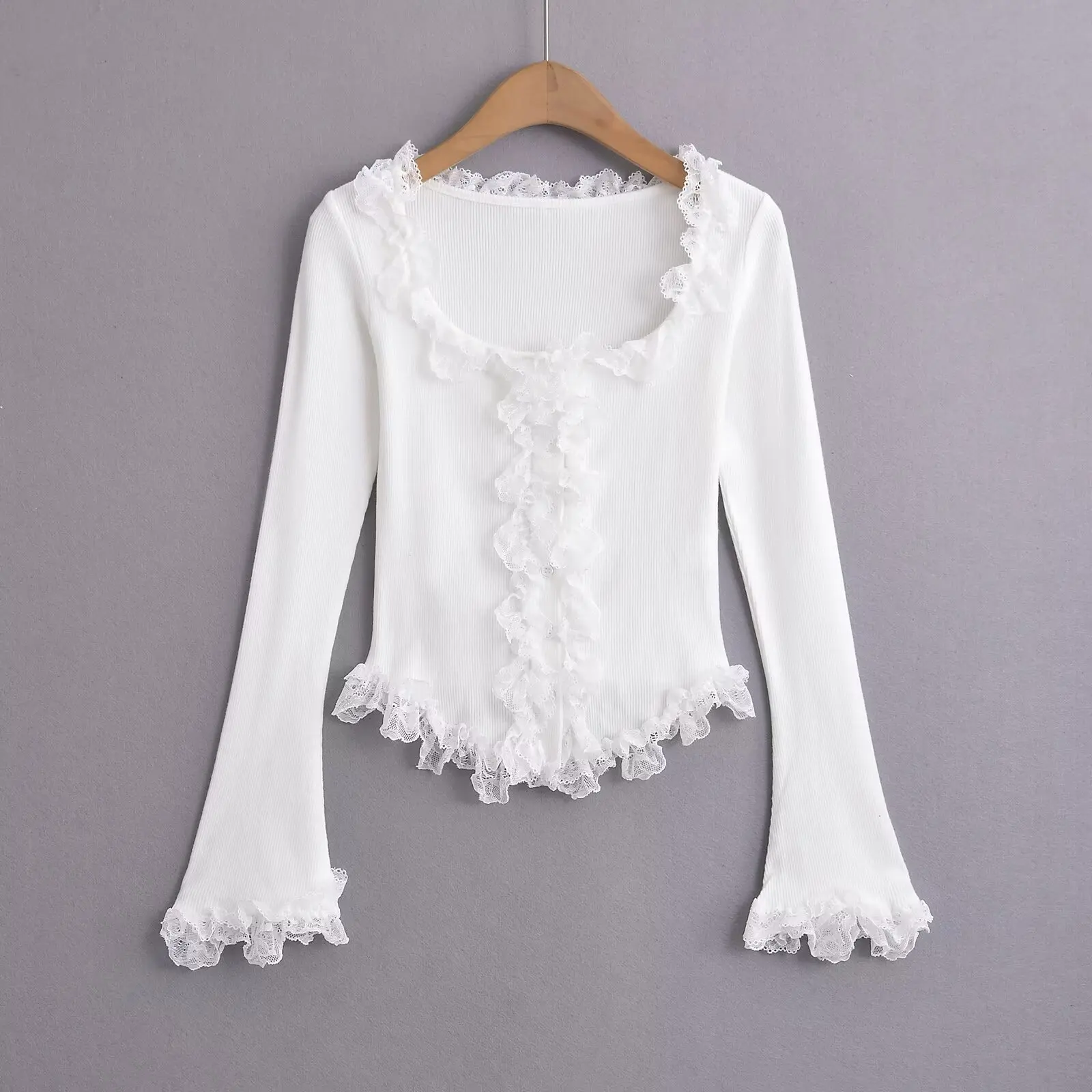 French Lace Women's Tight Fitting Long Sleeved T-Shirt