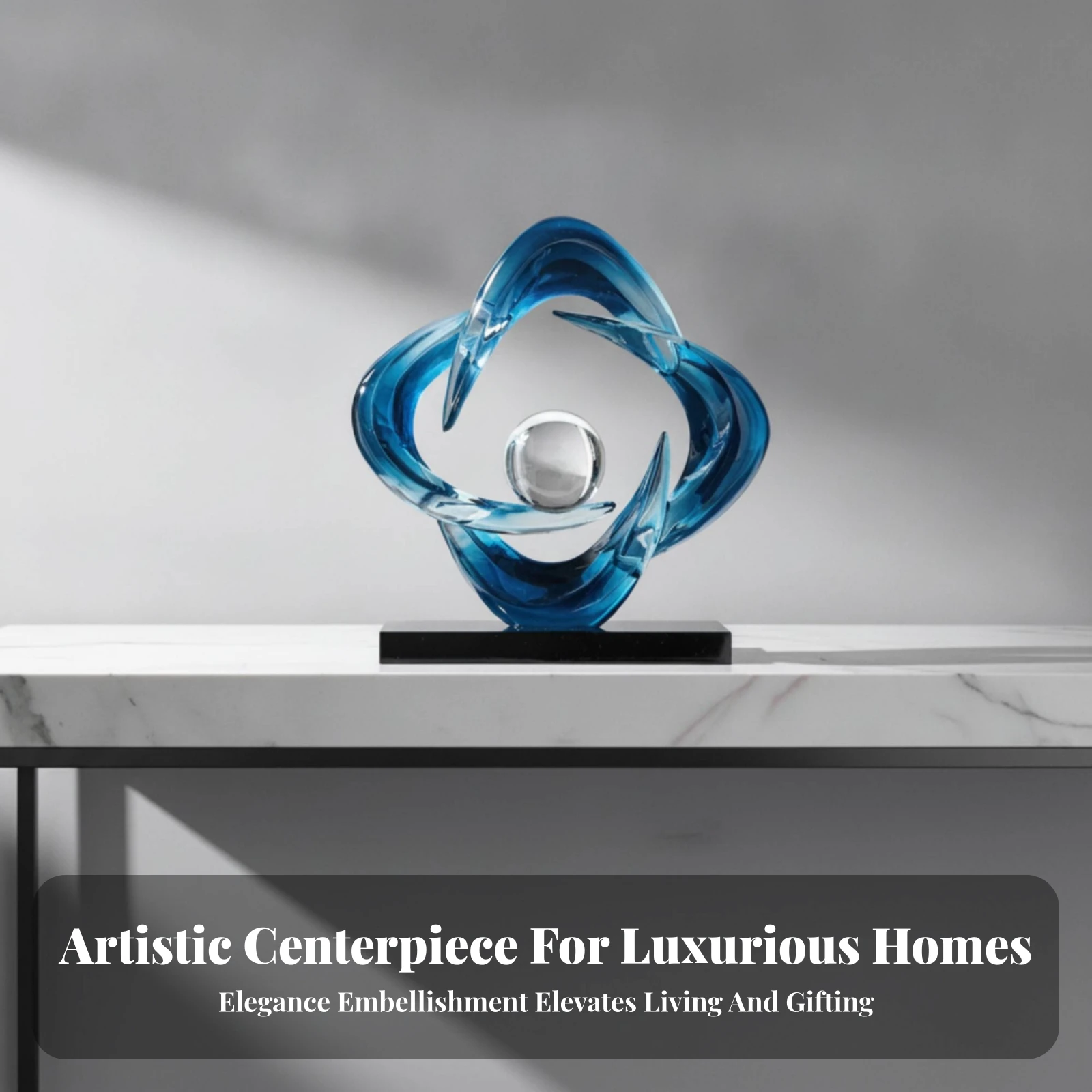 Four-Loop Loop Ornament Interwoven Black Base Display Ornament Modern Crystal Sphere Decor Smooth Surface